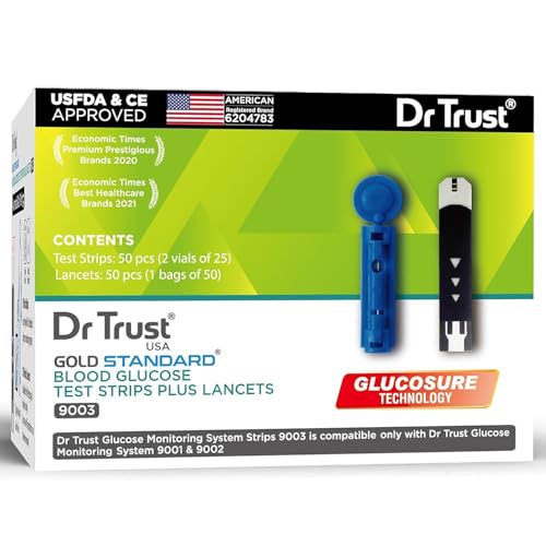 Dr Trust USA Gold Standard Blood Glucose Test Strips Plus Lancets – 50 Strips (Black) 9003
