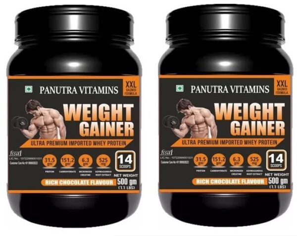 Panutra Vitamins Weigh Gainer/Mass Gainer Protein powder for gaining weight Whey Protein (2 kg, Rich Chocolate Flavour) (pack of 2)